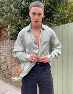 Шалфейно-зеленая атласная oversized-рубашка ASOS DESIGN-Зеленый цвет