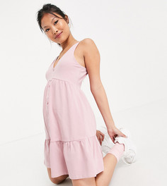 Розовое платье с присборенной юбкой и застежкой на пуговицах ASOS DESIGN Petite-Розовый цвет