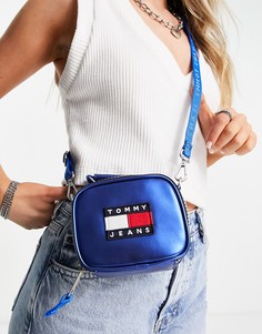 Маленькая голубая сумка с эффектом металлик и логотипом Tommy Jeans-Голубой