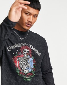 Выбеленный черный лонгслив свободного кроя с принтом Grateful Dead ASOS DESIGN