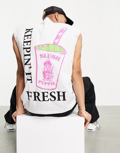 Белая oversized-футболка без рукавов с принтом ASOS DESIGN-Белый