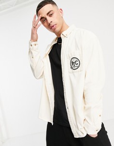 Вельветовая oversized-рубашка цвета экрю в стиле 90-х с вышивкой NYC ASOS DESIGN-Светло-бежевый