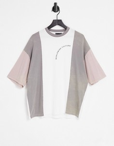 Бело-серая oversized-футболка с текстовым принтом из органического хлопка ASOS DESIGN-Многоцветный