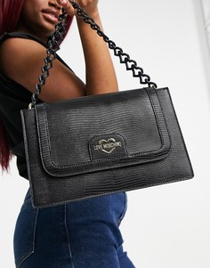 Черная сумка на плечо с фактурой под кожу змеи Love Moschino-Черный