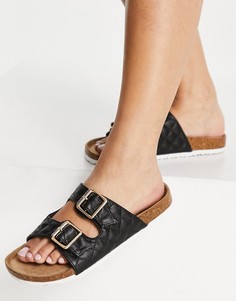 Черные сандалии со стеганной отделкой на ремешках New Look-Черный