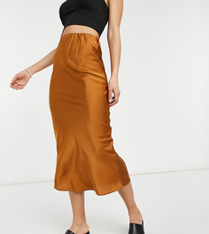 Светло-коричневая атласная юбка миди косого кроя ASOS DESIGN Tall-Коричневый цвет