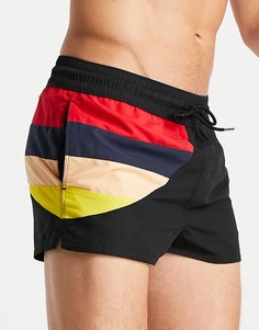 Шорты для плавания в спортивном стиле со вставками по бокам ASOS DESIGN-Черный