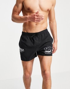 Короткие черные шорты для плавания с принтом "Nasa" ASOS DESIGN-Черный