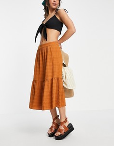 Фактурная юбка миди цвета оранжевой тыквы от комплекта Vila-Оранжевый цвет