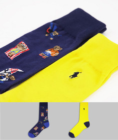 Набор из 2 пар носков темно-синего/желтого цвета со сплошным принтом медведей Polo Ralph Lauren-Темно-синий