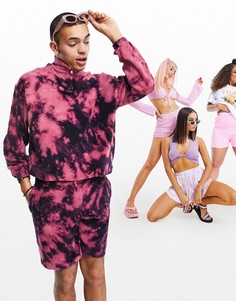Oversized-свитшот из махрового трикотажа с эффектом тай-дай и принтом на груди от комплекта ASOS DESIGN-Красный