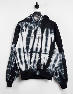 Худи в стиле oversized с черно-белым принтом тай-дай и фирменным логотипом Karl Kani Jeans Signature-Белый