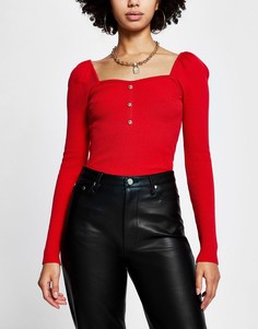 Рыжий облегающий топ из трикотажа с вырезом сердечком River Island-Красный
