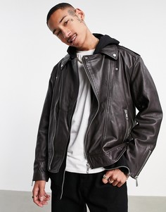 Кожаная куртка коричневого цвета ASOS DESIGN-Коричневый цвет