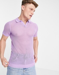 Сиреневая сетчатая футболка-поло облегающего кроя ASOS DESIGN-Фиолетовый цвет