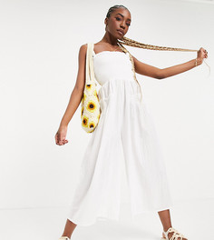 Белый присборенный комбинезон с эластичными вставками на спине ASOS DESIGN Tall