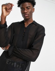 Прозрачная oversized-рубашка черного цвета с объемными рукавами ASOS DESIGN-Черный