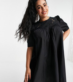 Черное свободное платье мини со вставкой с вышивкой ришелье ASOS DESIGN Curve-Черный