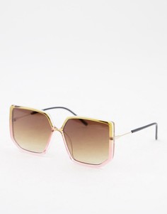 Большие солнцезащитные очки в тонкой квадратной оправе с коричнево-розовым деграде в стиле 70-х ASOS DESIGN-Многоцветный