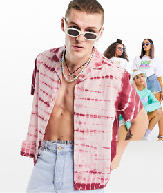 Свободная розовая рубашка из хлопка с принтом тай-дай ASOS DESIGN-Розовый цвет