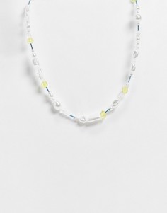 Ожерелье с синими и желтыми бусинами и искусственным жемчугом ASOS DESIGN-Многоцветный