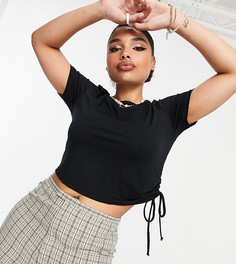 Черная узкая укороченная футболка со сборками сбоку ASOS DESIGN Curve-Черный цвет