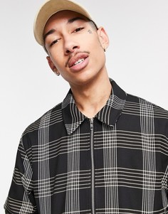 Куртка-бомбер в стиле oversized в черно-белую клетку ASOS DESIGN-Черный