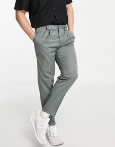 Строгие брюки со складками River Island-Зеленый цвет