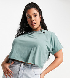 Бирюзовая короткая футболка с отворотами на рукавах ASOS DESIGN Curve-Зеленый цвет