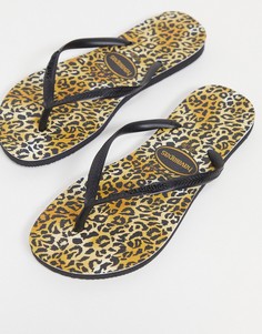 Тонкие шлепанцы с леопардовым принтом Havaianas-Черный