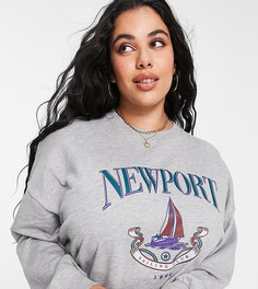 Серый меланжевый свитшот с принтом "Newport" ASOS DESIGN Curve