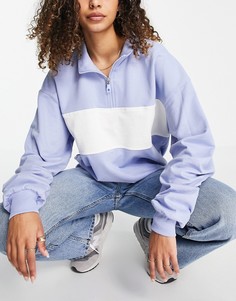 Свитшот колор блок в стиле oversized с короткой молнией ASOS DESIGN-Голубой