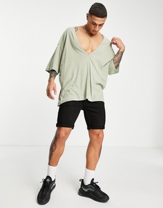 Зеленая выбеленная футболка с глубоким V-образным вырезом ASOS DESIGN-Зеленый цвет