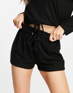 Супермягкие шорты черного цвета в рубчик для дома ASOS DESIGN – «Выбирай и комбинируй»-Черный