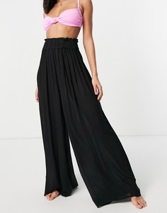 Черные широкие пляжные брюки-палаццо ASOS DESIGN-Черный цвет