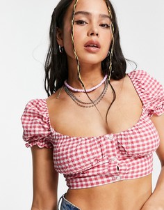 Красная укороченная блузка в клетку Bershka-Красный