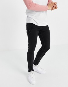 Черные выбеленные джинсы зауженного кроя с цепочкой New Look-Черный