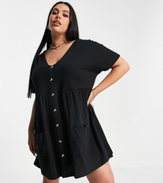 Черное свободное платье мини на пуговицах с карманами ASOS DESIGN Curve-Черный
