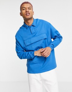 Oversized-свитшот голубого цвета из органического хлопка с отложным воротником и акцентным карманом ASOS DESIGN-Голубой