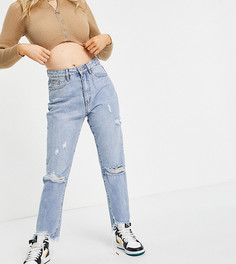 Голубые джинсы из переработанных материалов с рваной отделкой Missguided Petite-Голубой