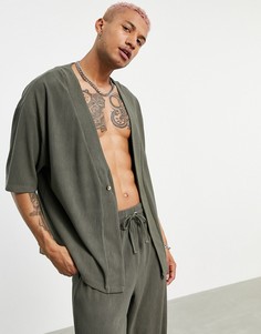 Oversized-кардиган цвета хаки из трикотажа джерси в рубчик (от комплекта) ASOS DESIGN-Зеленый цвет