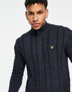 Вязаный «косами» кардиган на сквозной молнии Lyle & Scott-Темно-синий