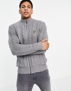 Вязаный «косами» кардиган на сквозной молнии Lyle & Scott-Серый