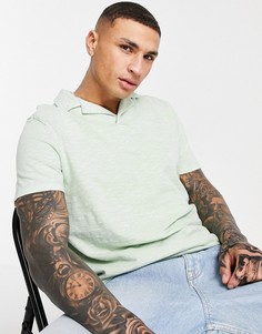 Зеленая свободная футболка-поло из плотного меланжевого полотна ASOS DESIGN-Зеленый цвет