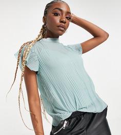 Голубой топ из плиссированной ткани с короткими рукавами ASOS DESIGN Tall