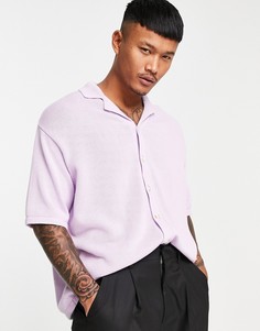 Сиреневое поло на пуговицах из вязаного трикотажа средней плотности ASOS DESIGN-Фиолетовый цвет