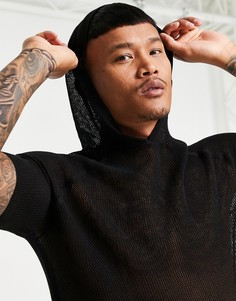 Трикотажная сетчатая футболка черного цвета с капюшоном ASOS DESIGN-Черный