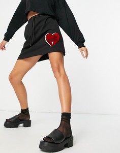 Черная трикотажная юбка с логотипом-сердцем Love Moschino-Черный