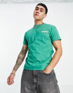 Зеленая выбеленная oversized-футболка с принтом в университетском стиле на груди и спине Mennace-Зеленый цвет