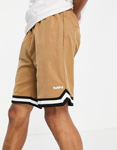 Нейлоновые шорты в баскетбольном стиле с окантовкой Mennace-Светло-бежевый